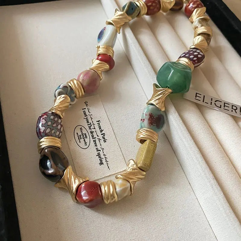 Color Ceramic Pearl Women's Necklace 2026 New Short Necklace Dopamine High Sense Clavicle Chain Design Temperament Accessories