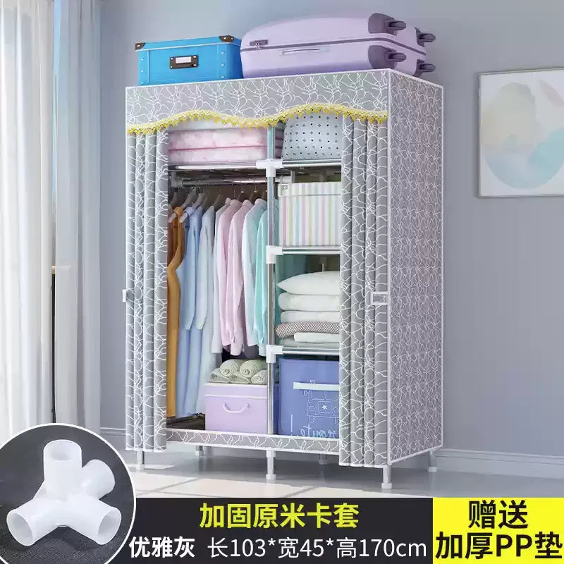 ‌Portable Fabric Closet, Multi-Tier Steel Wardrobe, Rust-Resistant Compact Cabinet Waterproof Storage Organizer with Multi-Color