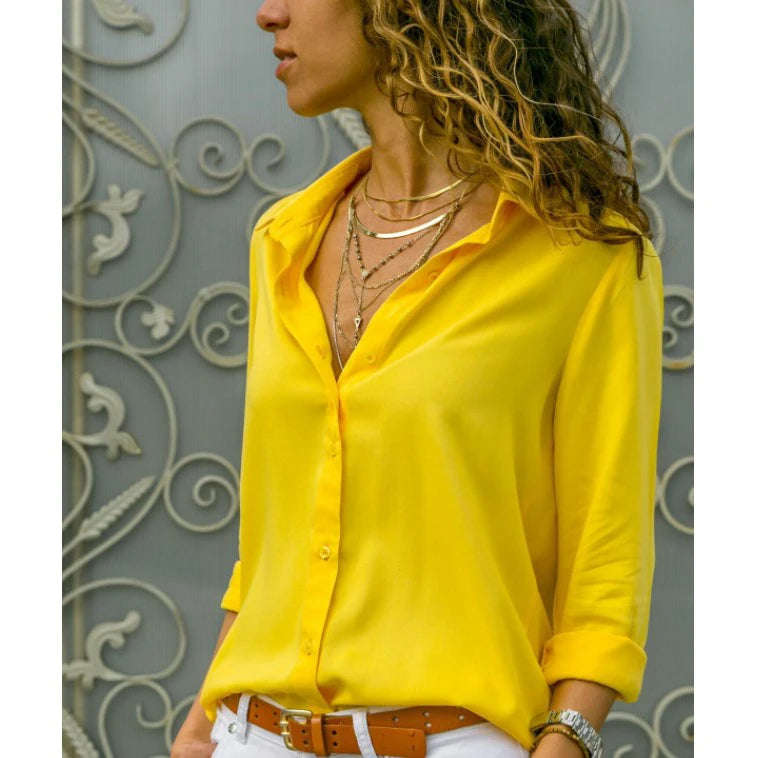 Autumn Shirt Women's Polo Collar Office Lady blouse Vintage Shirt Loose Button Up Down Shirts Fashion Tops