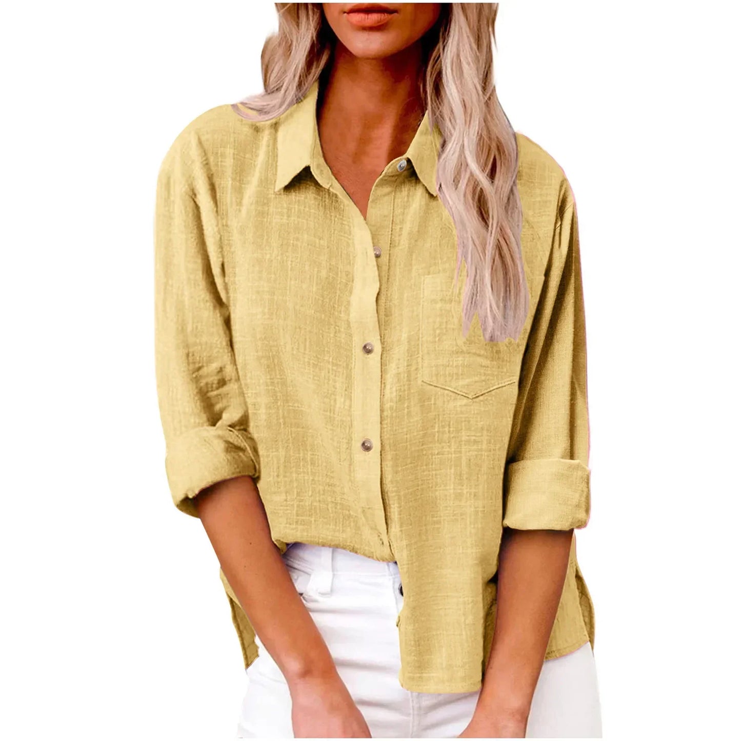 Cotton Linen Long Sleeve Shirts for Women T Shirt