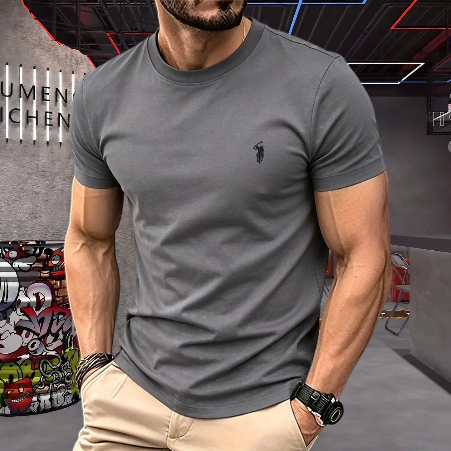 brand round neck short sleeved men's 2026 summer fashion