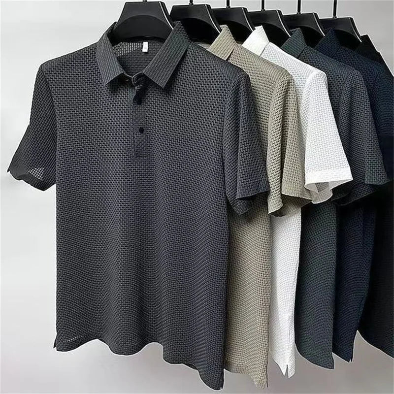 Summer men's loose and comfortable short-sleeved polo shirt ice silk breathable business fashion T-shirt high quality clothing