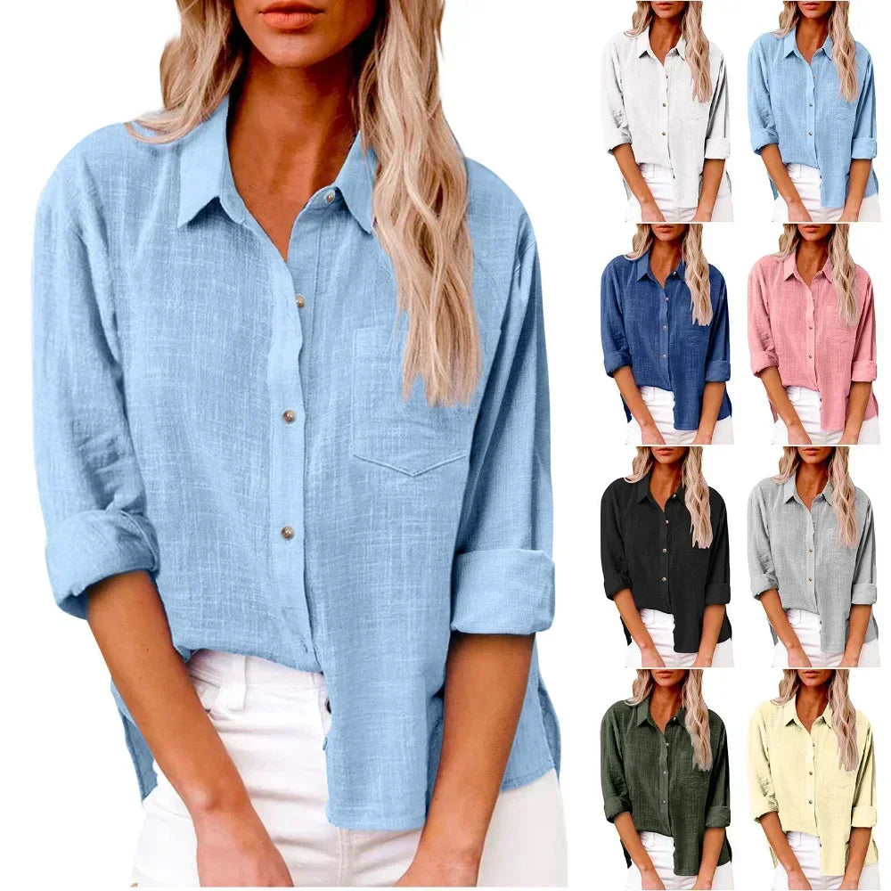 Cotton Linen Long Sleeve Shirts for Women T Shirt