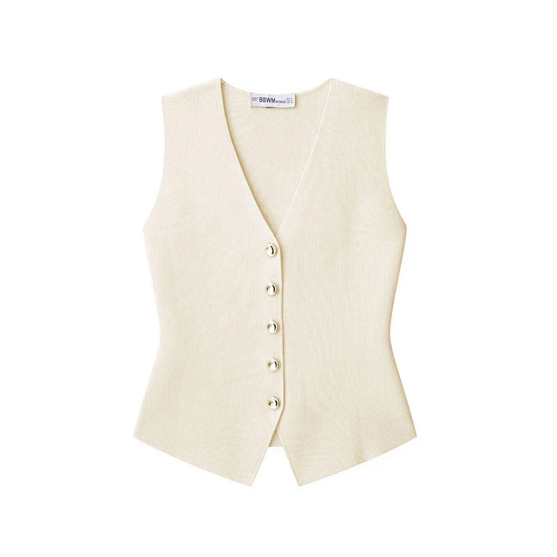 Willshela Women Fashion Solid Single Breasted Knitted Vest Tank Tops Vintage V-Neck Sleeveless Female Chic Lady Top