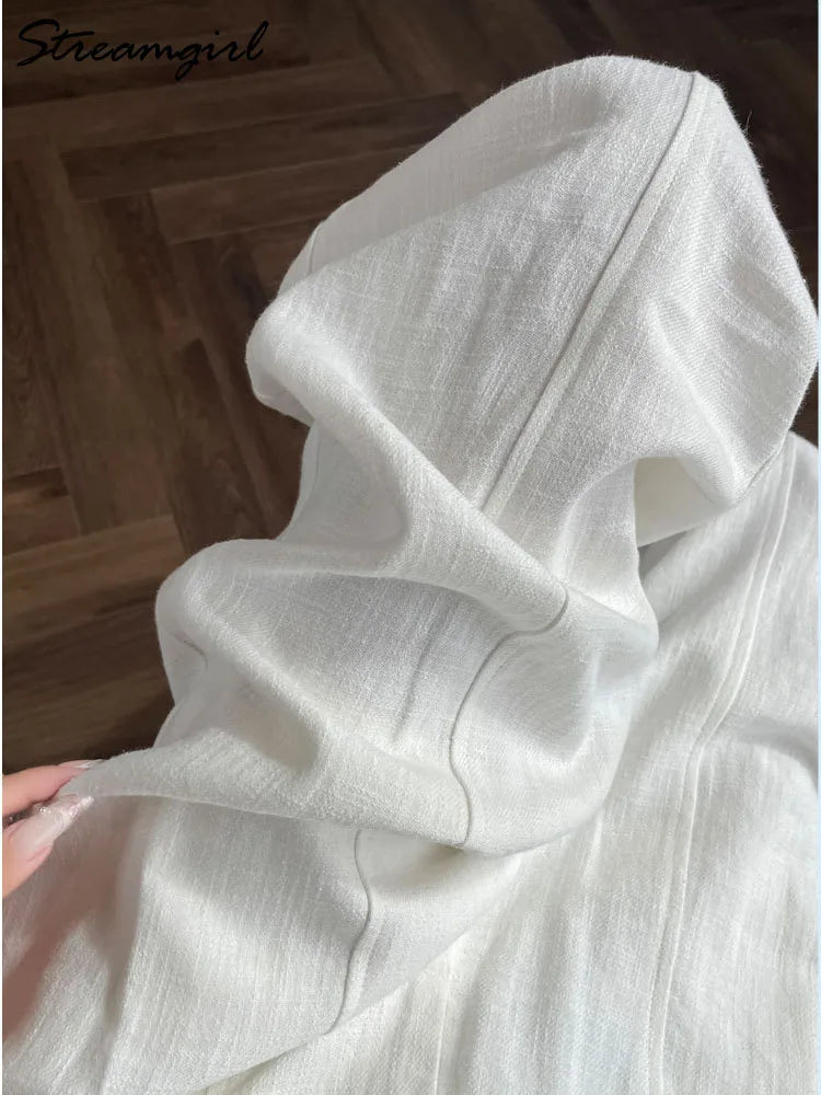 White Wide Leg Cotton Linen Pants For Women Summer Ladies Pant Cotton Trousers Suit For Woman Elegant Straight Leg Office Pants