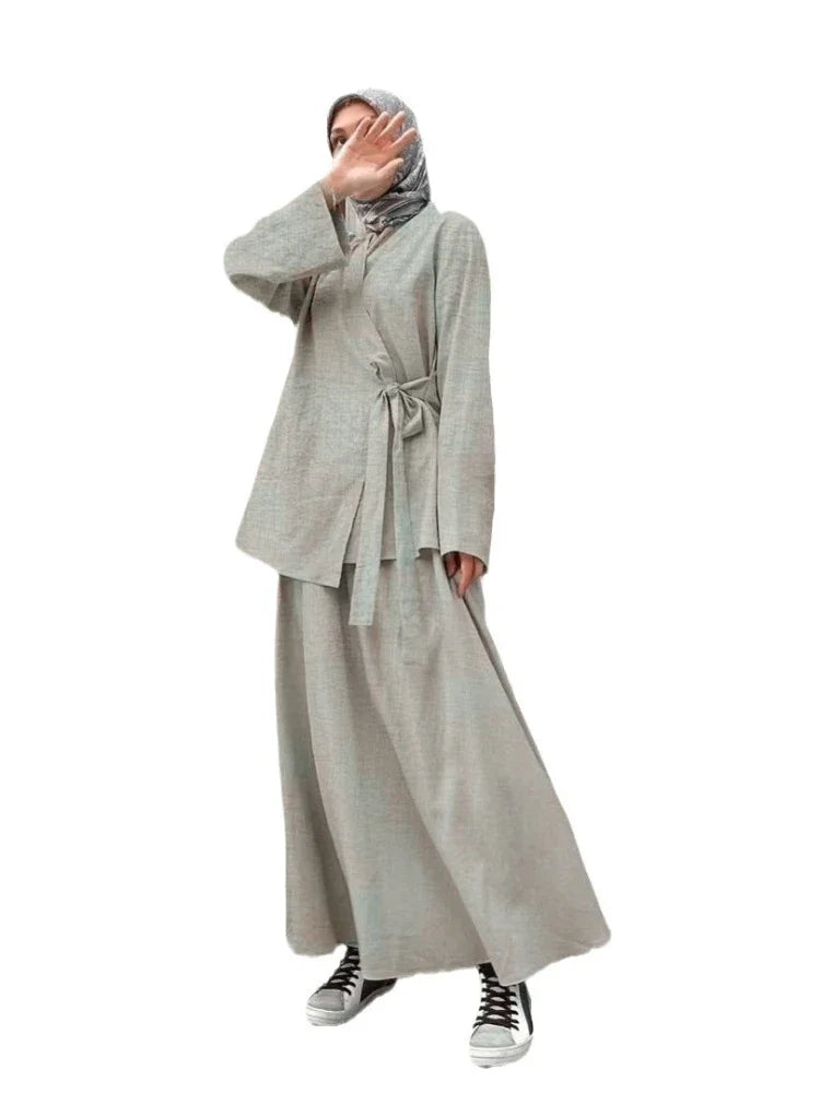 Two Piece Sets Shirt &Pants Women Muslim Kaftan Islamic Outfit Sets