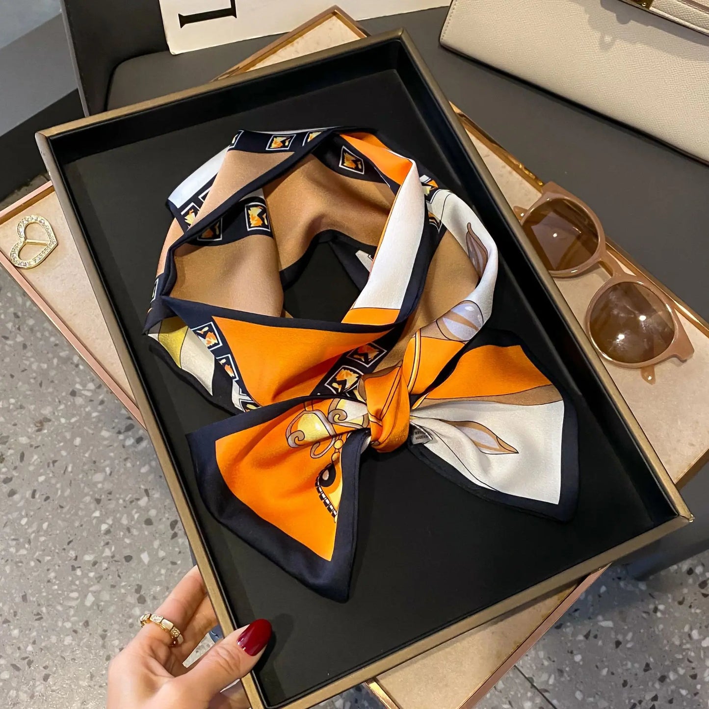 Long Silk Scarf Bag Tie Women Neck Skinny Scarves Hair band Foulard Horse Print Brand Lady Neckerchief Ribbon