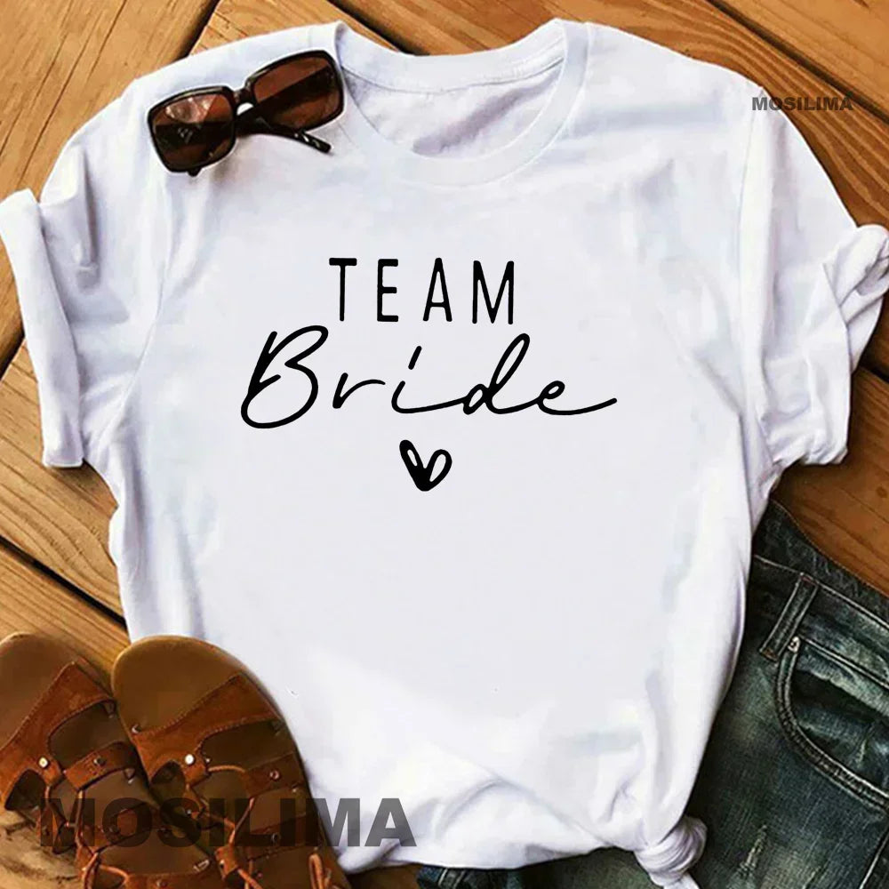 Women  T Shirt Team Bride Bachelorette Party Shower Hen Party Bridesmaid Print T-Shirt 2024 Girls Wedding Female Tops