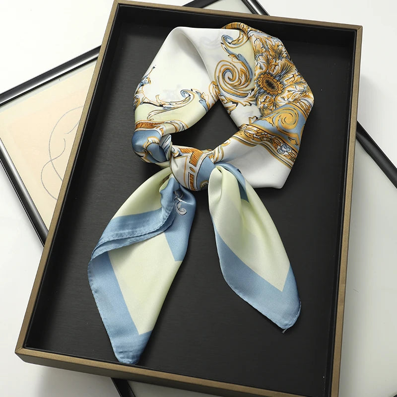 Luxury Popular 70X70CM Shawls Print Headcloth Four Seasons Sunscreen Small Fashion Letter Silk Scarves bandanna foulard