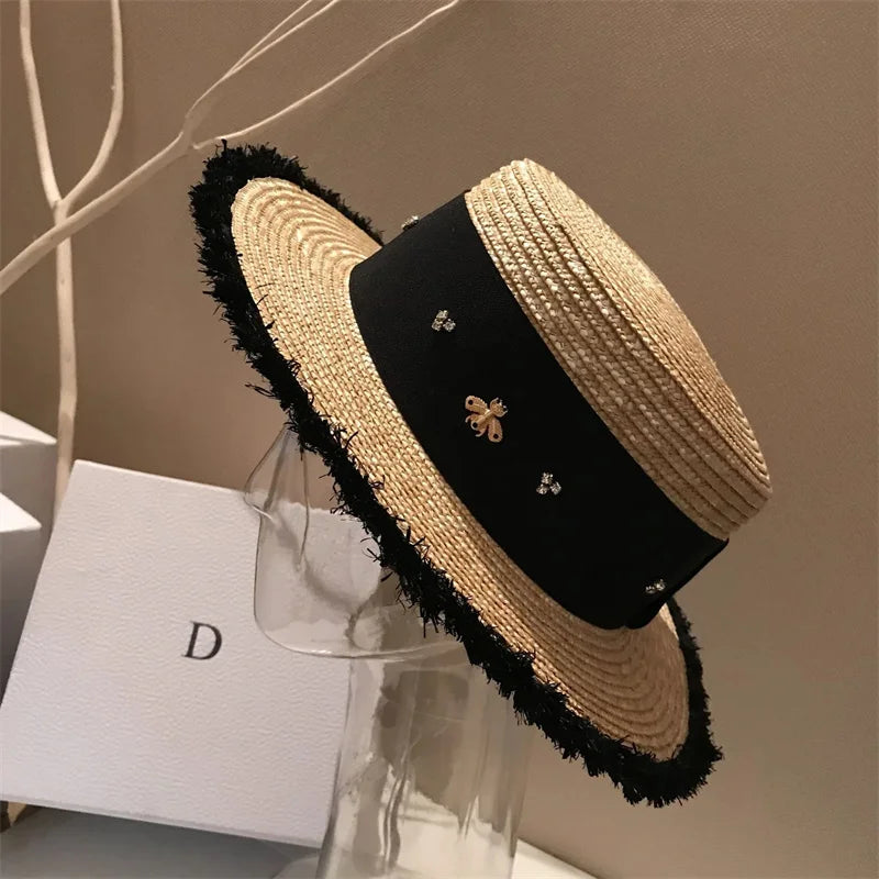 French Straw Hat Elegant Women's Outdoor
