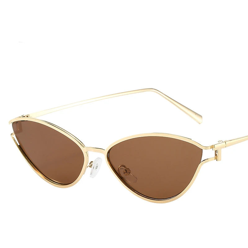 Brand Small Cat Eye Sunglasses Women Luxury 2042 Unique Metal Frame Brown Sun Glasses Trendy UV400 Eyewear Shades Vintage