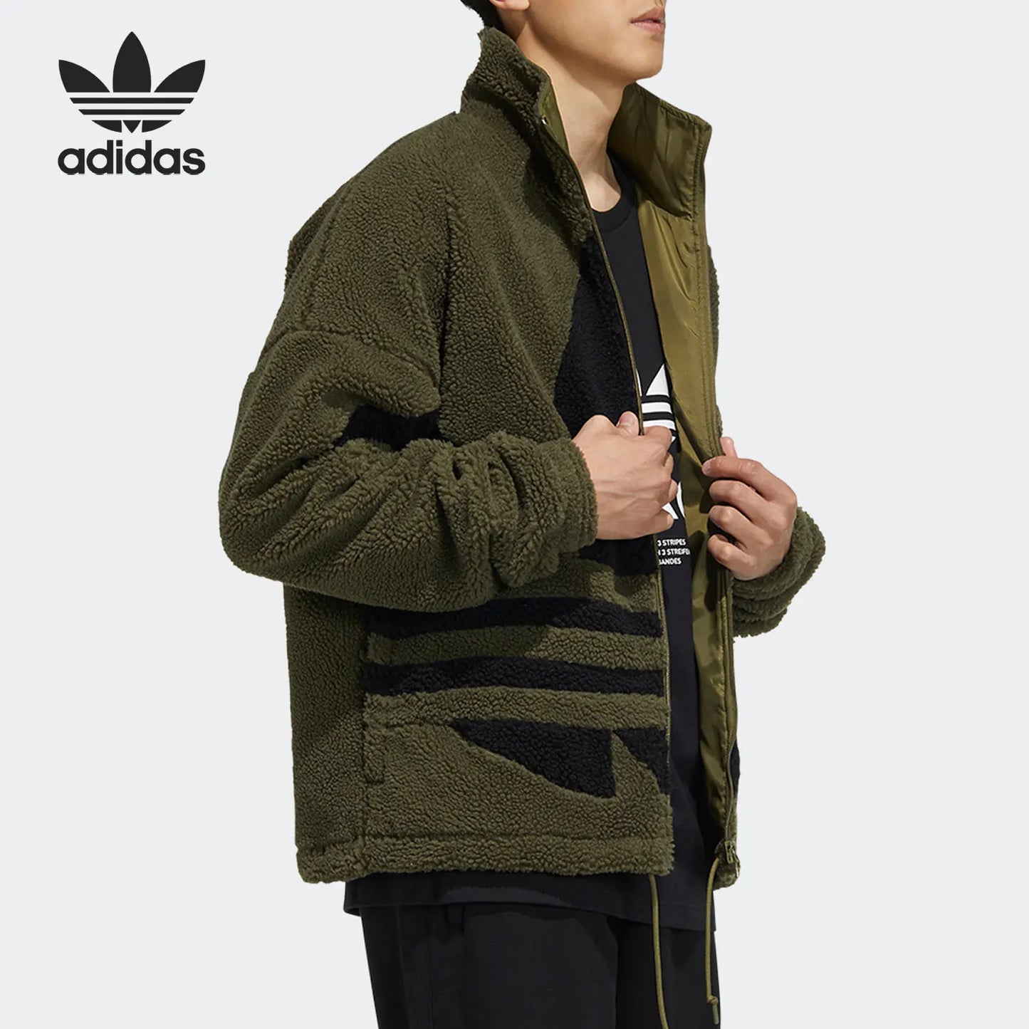 Adidas genuine clover men's and women's imitation lamb wool sports jacket jacket HC0326