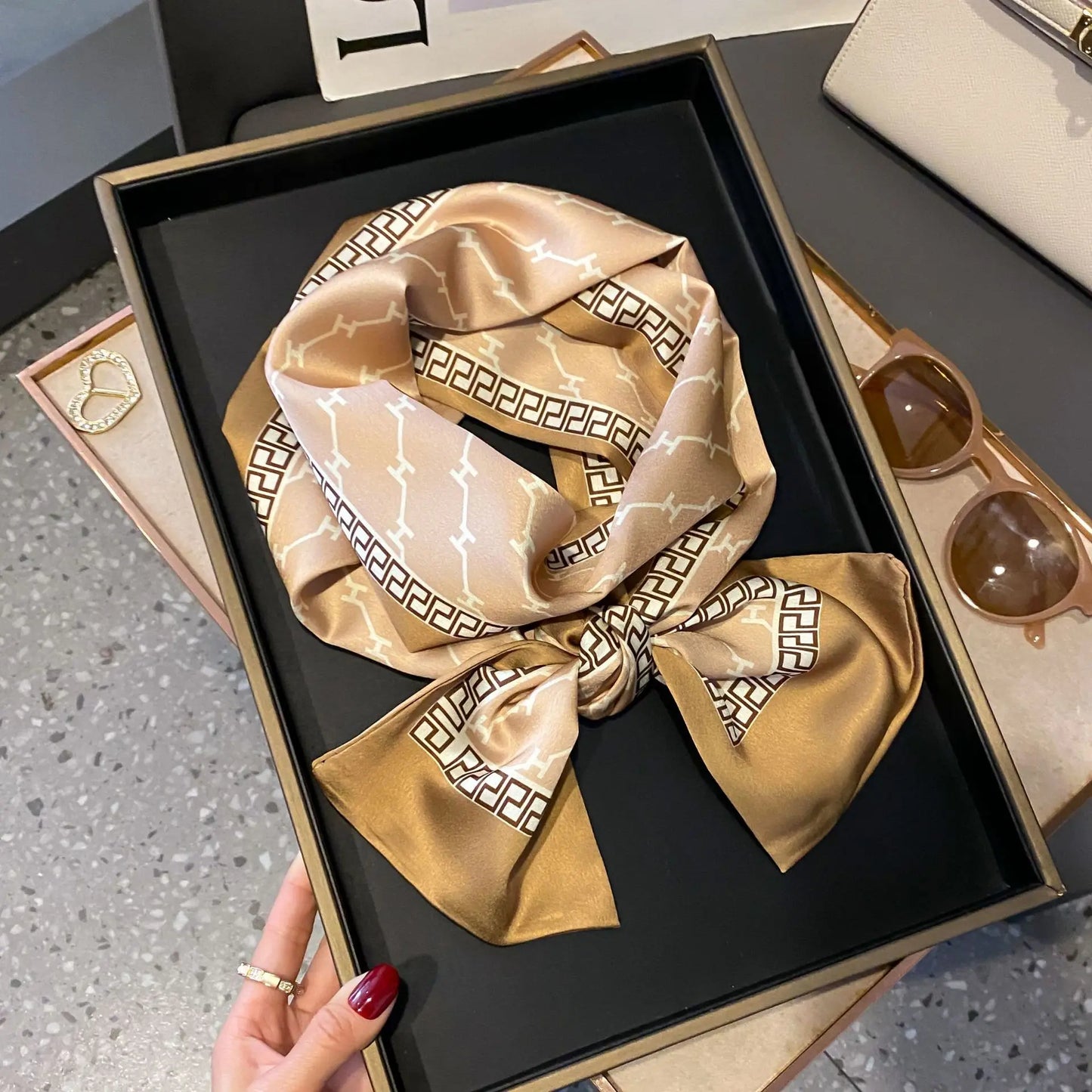 Long Silk Scarf Bag Tie Women Neck Skinny Scarves Hair band Foulard Horse Print Brand Lady Neckerchief Ribbon