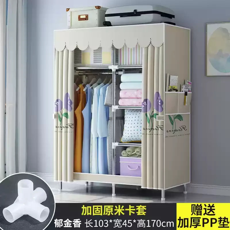 ‌Portable Fabric Closet, Multi-Tier Steel Wardrobe, Rust-Resistant Compact Cabinet Waterproof Storage Organizer with Multi-Color