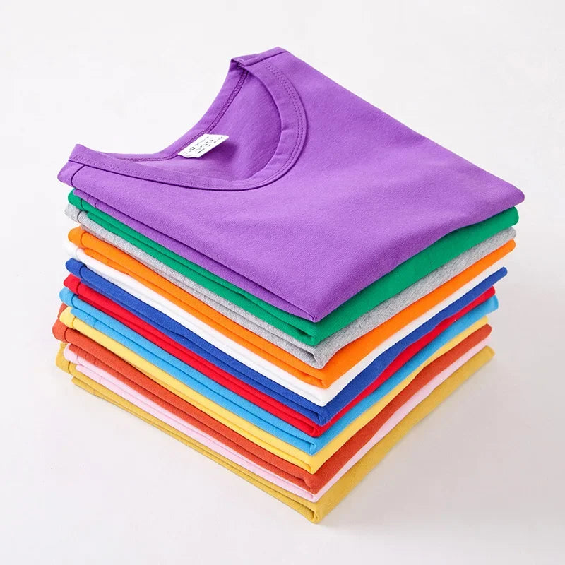 Summer Kids Short Sleeve T-Shirt Toddler Girls Cotton Colour Plain Tee Crewneck Boys T-Shirts Solid Tee Summer Children Clothes
