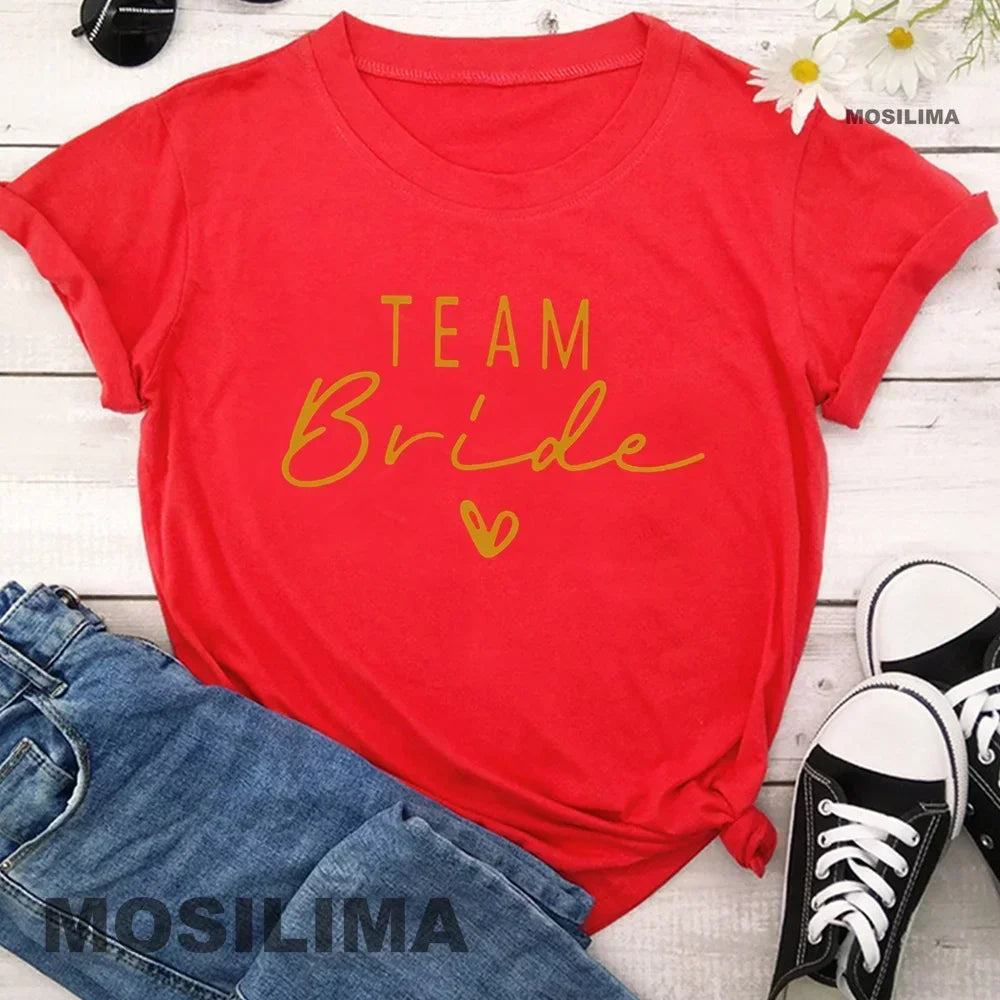 Women  T Shirt Team Bride Bachelorette Party Shower Hen Party Bridesmaid Print T-Shirt 2024 Girls Wedding Female Tops