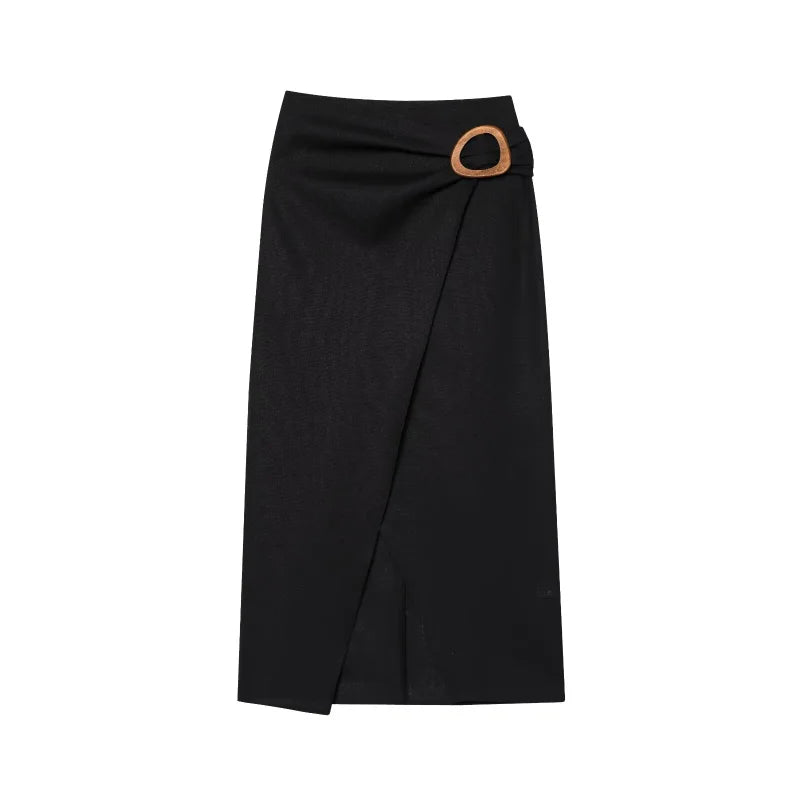 in found today ETJ 2026 new women's elegant fashion casual suit pleated lapel sleeveless blouse & comfortable MIDI skirt with buttons