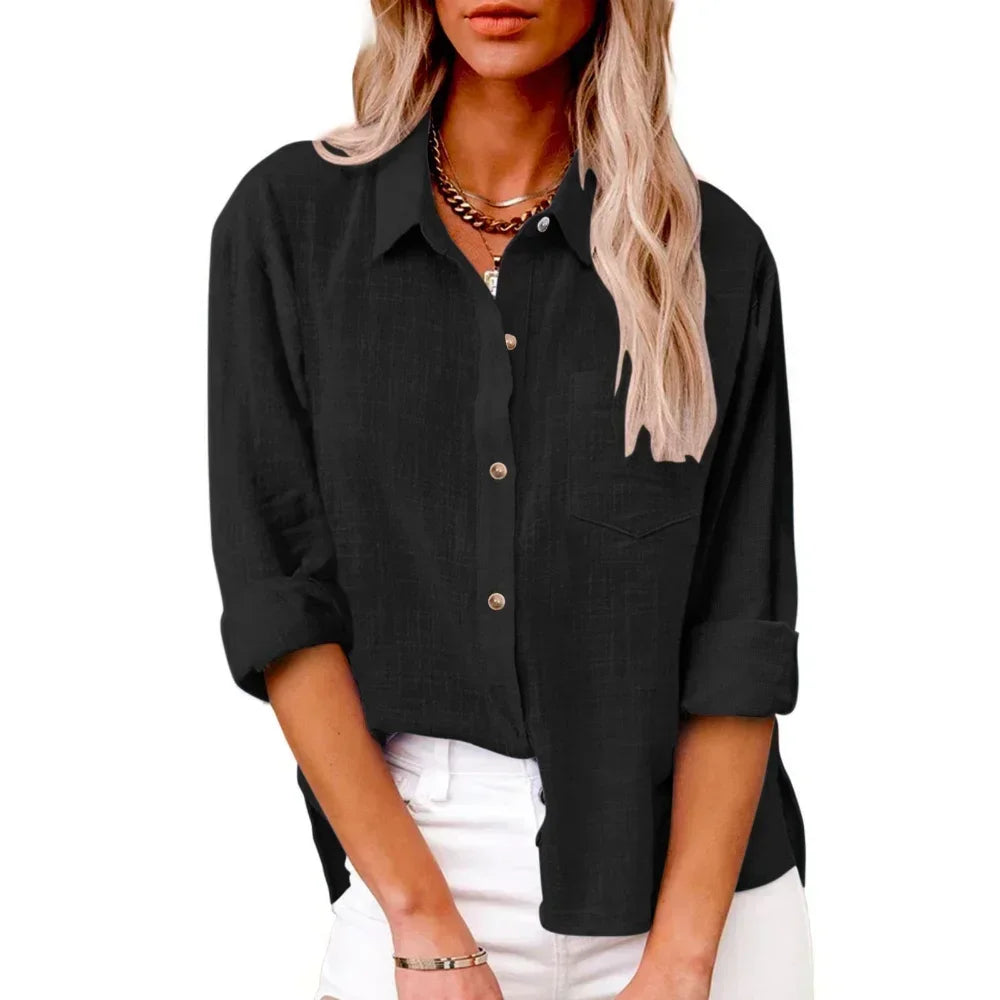 Cotton Linen Long Sleeve Shirts for Women T Shirt