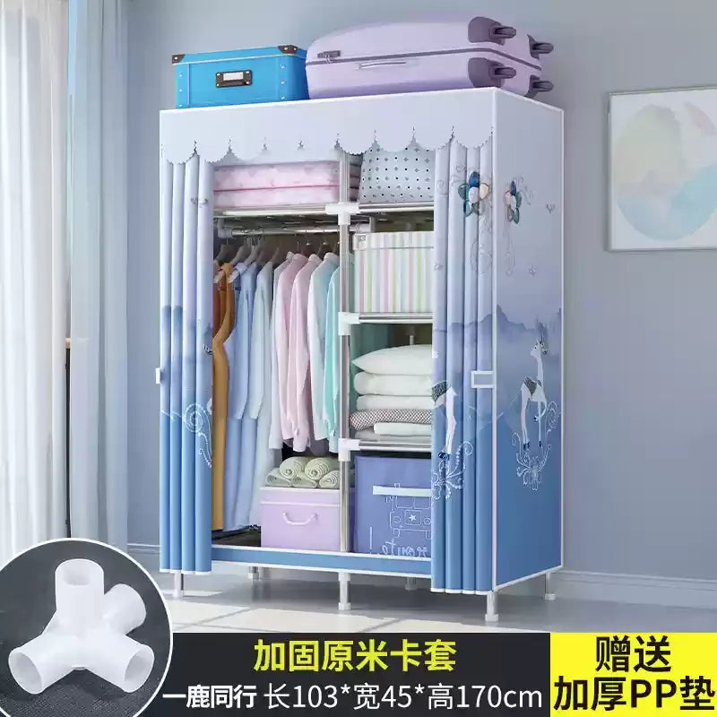 ‌Portable Fabric Closet, Multi-Tier Steel Wardrobe, Rust-Resistant Compact Cabinet Waterproof Storage Organizer with Multi-Color