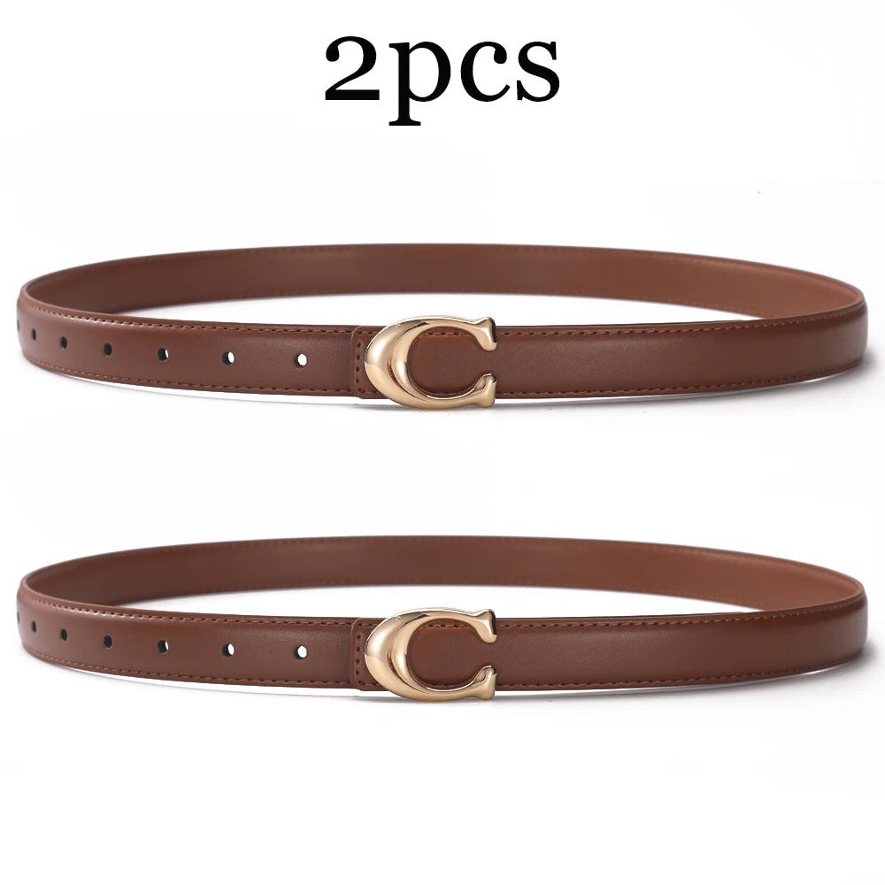 2-3pcs Fashion C-buckle Belt Simple Women Jeans Skirt Automatic Buckle Belt Trendy Women Birthday Party Gifts