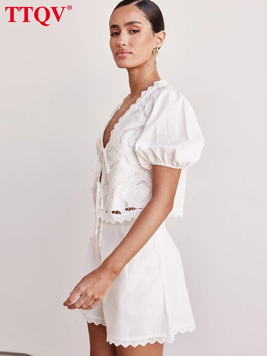 Summer Short Sleeve Shirt With High Waist Shorts Set Streetwear
