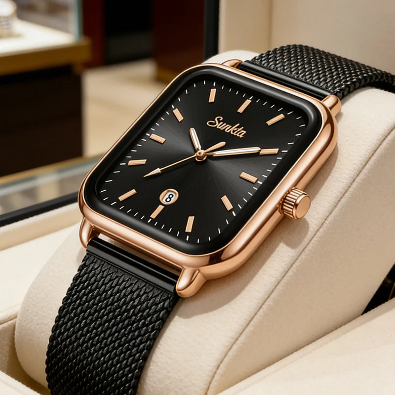 LIGE Vintage Fashion Quartz Wristwatches SUNKTA 2026 Top Luxury Watches Women Waterproof Luminous Mesh Strap Ladies Watch Gifts
