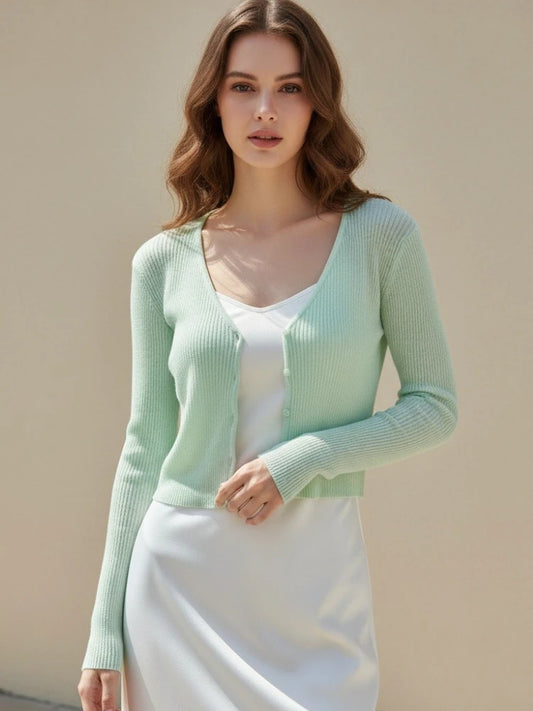 Korean Women Cardigan Summer Thin Casual Solid Feminino Sun-proof All-match Knitted V-neck Sweet Style Candy Color Basic Daily