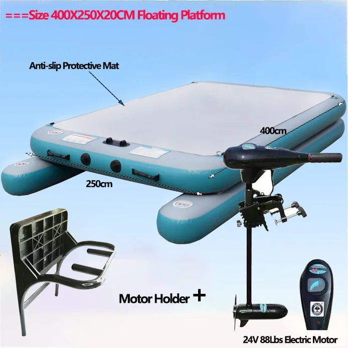 LUYA Fishing Spreader Boat Floating Fishing Platform With Motor Set Water Inflatable Magic Carpet Flatboat (Support DIY Size)
