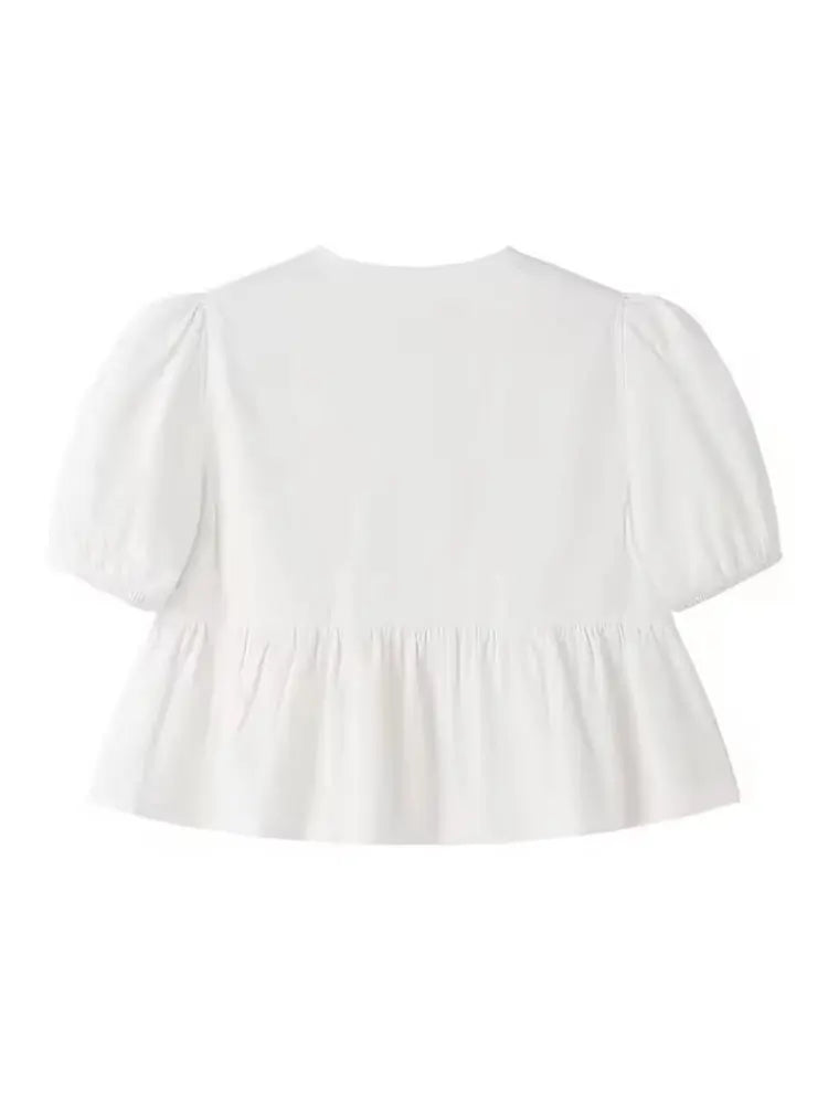 Blouse For Women Fashion Lace Up Short Puff Sleeve Shirt Y2k Solid Girls Sweet Top Summer Female Casual Streetwear Shirts