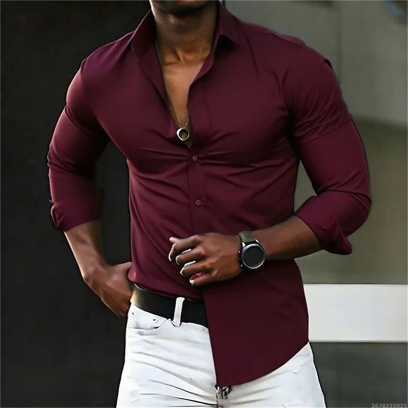 New men's shirt solid color long sleeve casual fashion black and white multi-color optional all seasons business men's shirt
2026