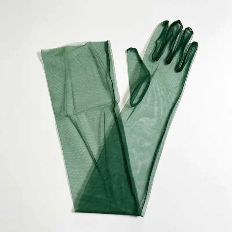 Women Transparent Thin Lace Elegant Tulle Long Gloves Mesh Gauze Sexy Wedding Party Summer Lace Ladies Prom Dress Gloves