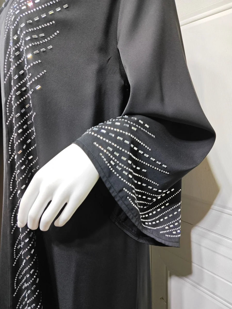 Dubai Abaya luxury hotfix rhinestone Beading Kimono Cardigan Long Dress
