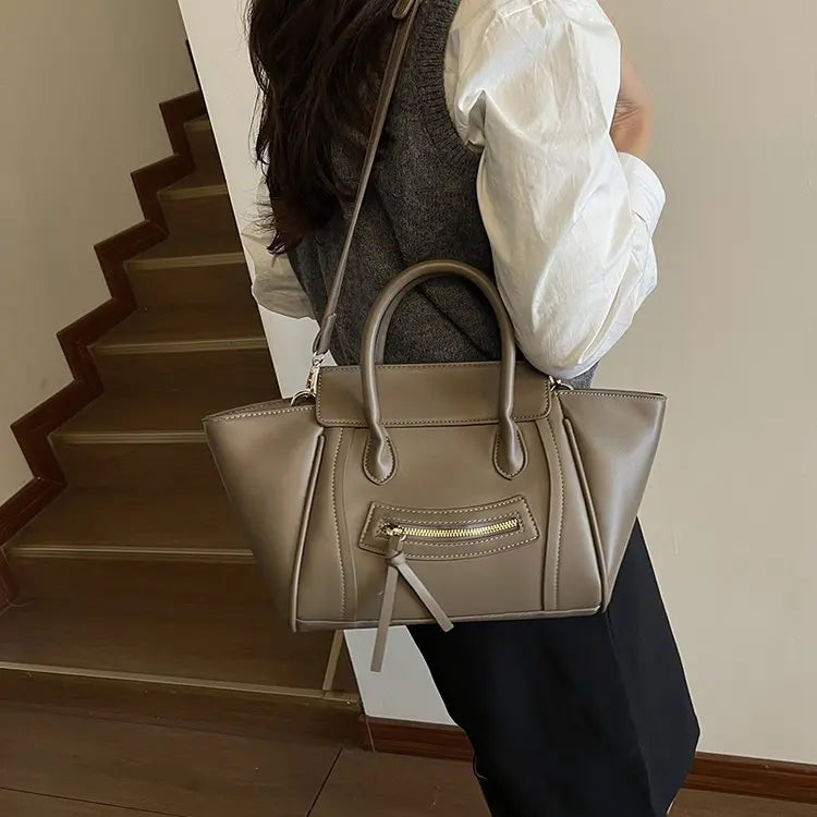 Luxury Designer PU Leather Lichee Pattern Women's Handbag Retro Crossbody Bag Large Wings Bucket Tote