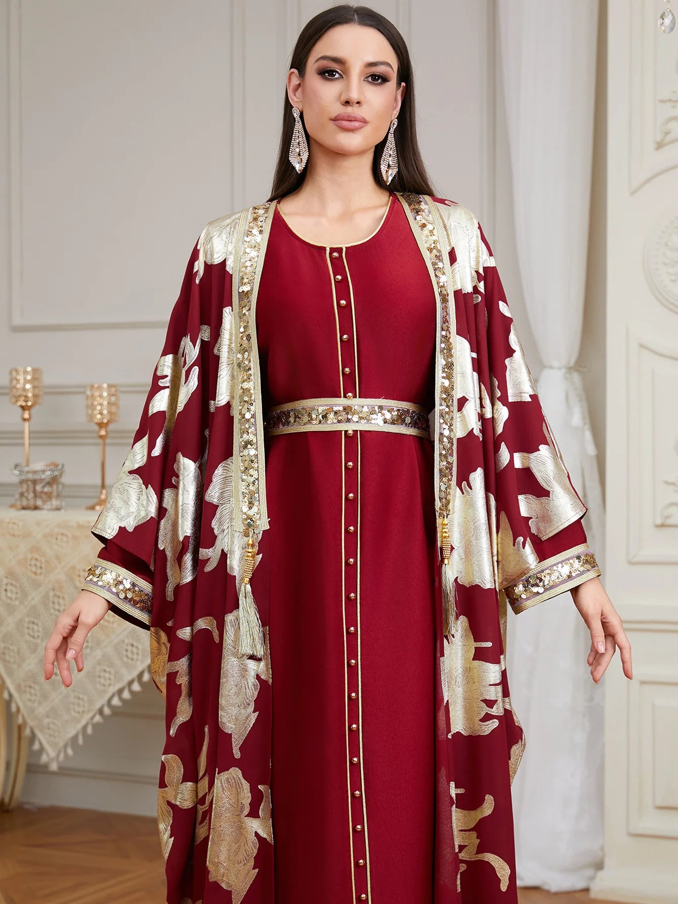 2PCS Dubai Abaya Dress Turkey Kaftan