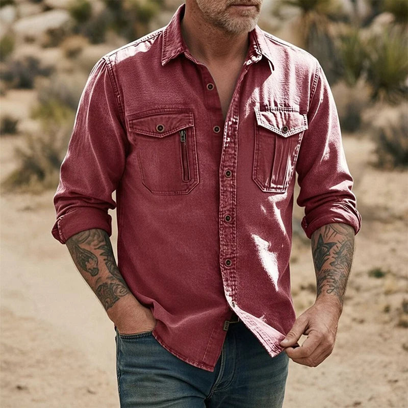 Fashion Mens Solid Color Cargo Shirt Linen Breathable Long Sleeve Buttoned Casual Shirts 2026 Spring Autumn Stylish Men Cardigan