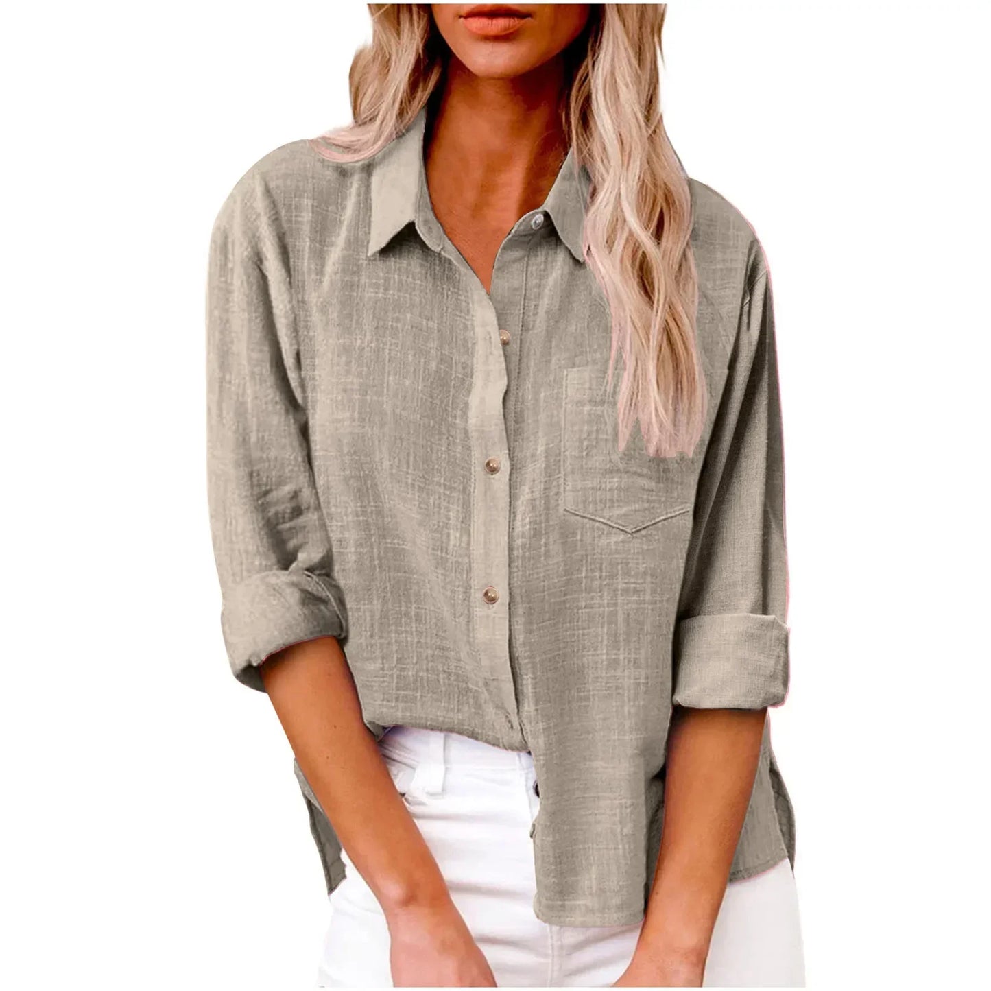 Cotton Linen Long Sleeve Shirts for Women T Shirt