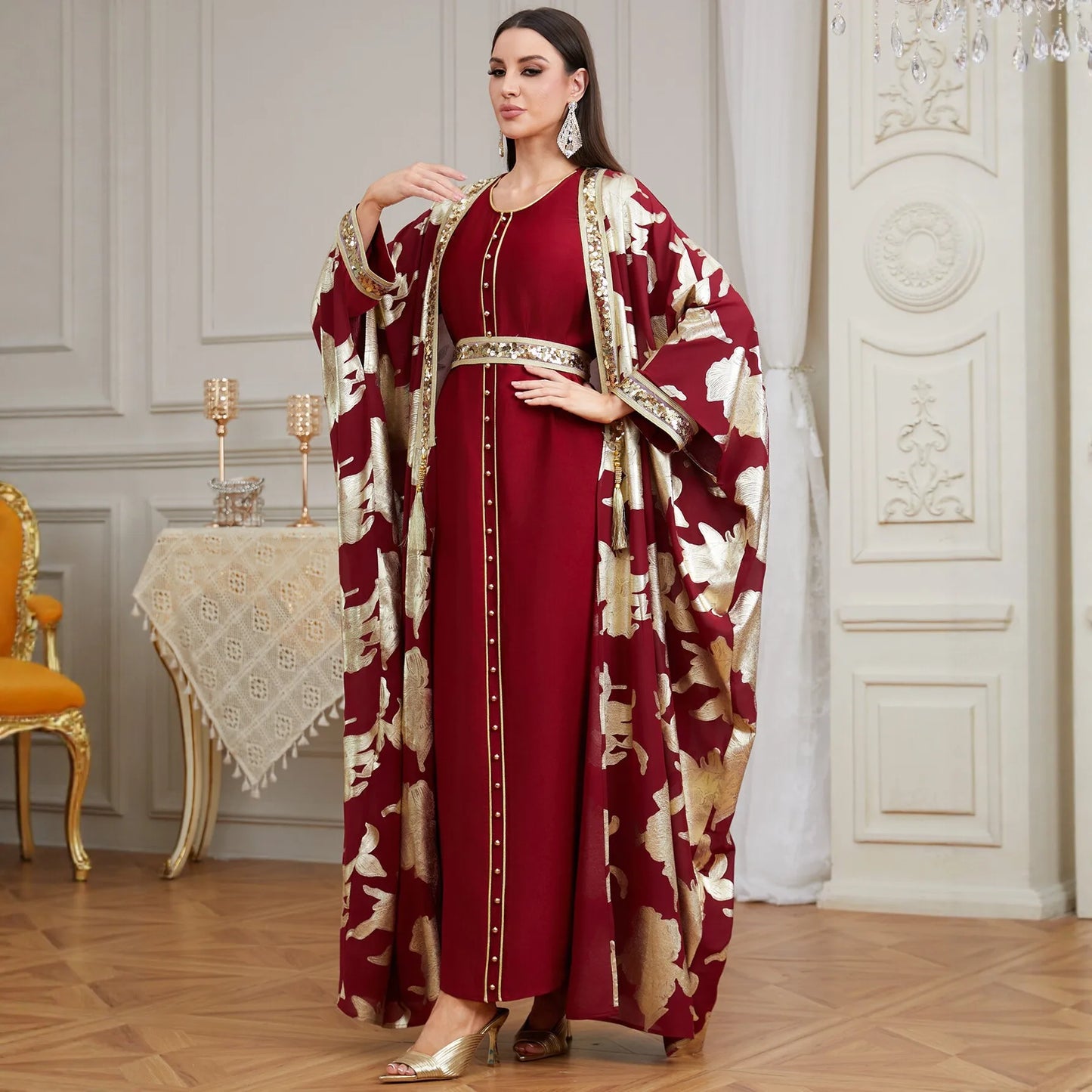 2PCS Dubai Abaya Dress Turkey Kaftan
