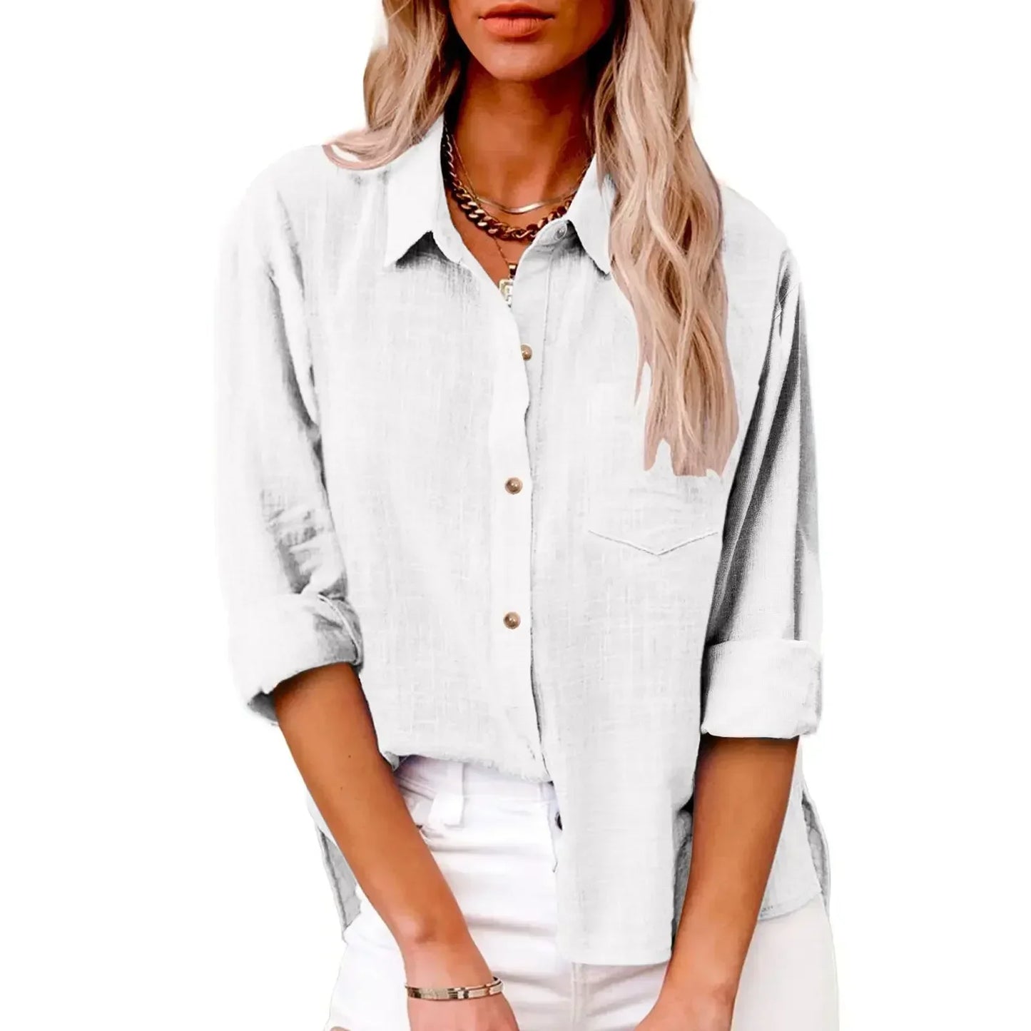 Cotton Linen Long Sleeve Shirts for Women T Shirt