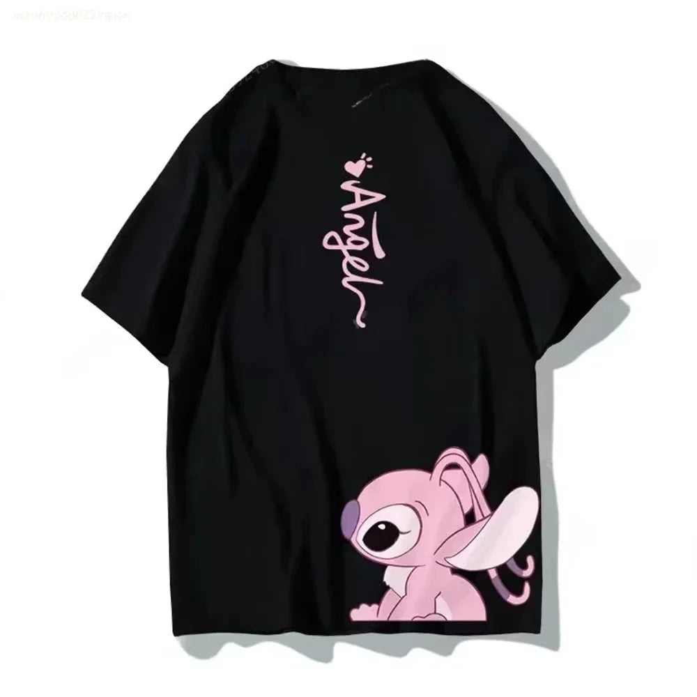 2026 Family Outfits Summer Stitch and Angel Couple Cotton T Shirt Men Women Short Sleeve Boys Girls Kids Tees Children Clothes