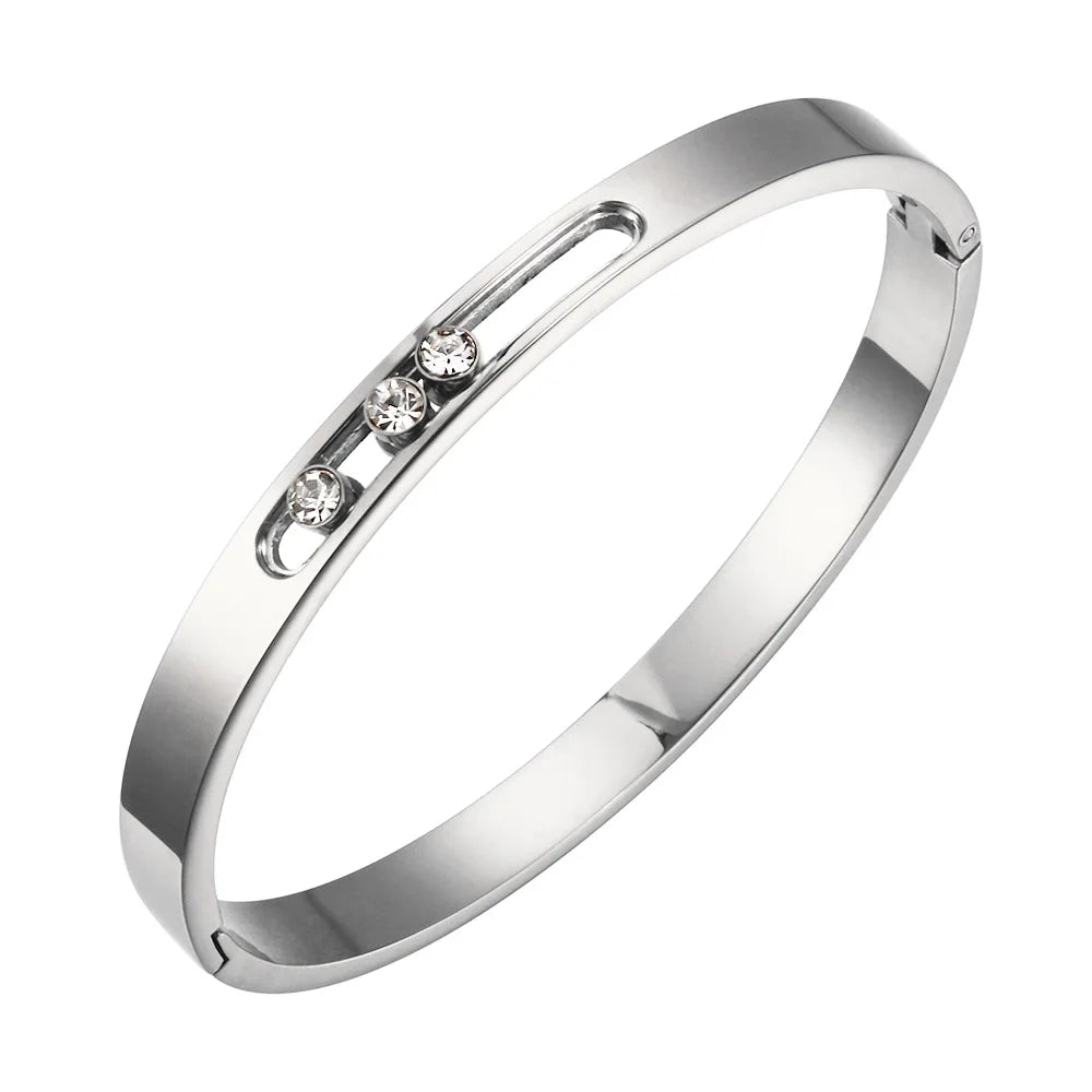 Stainless Steel Diamond Embedded Geometric Ring Necklace Bracelet Earring Set Fashionable Mobile Stone Mount Jewelry
