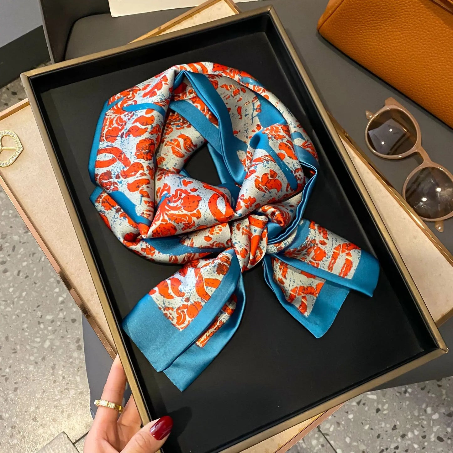 Long Silk Scarf Bag Tie Women Neck Skinny Scarves Hair band Foulard Horse Print Brand Lady Neckerchief Ribbon
