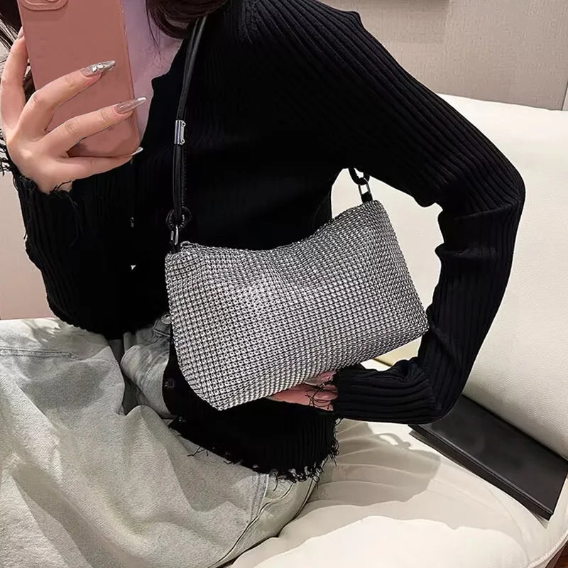 Flash diamond with diamond small bag female willow nail fashion crossbody bag chain net red handbag shoulder bag