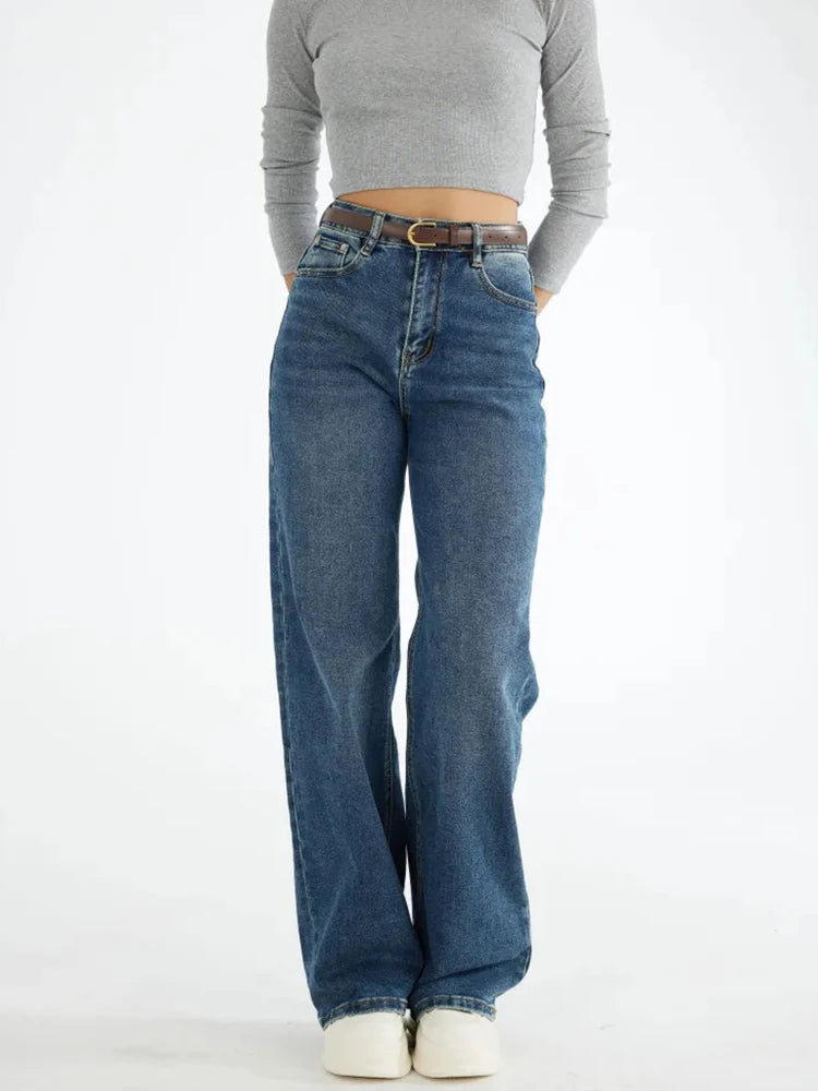 Straight Leg Jeans Pants For Woman Bottom Vintage Pockets Loose Basic Women Denim Pants Streetwear Female Retro Trousers