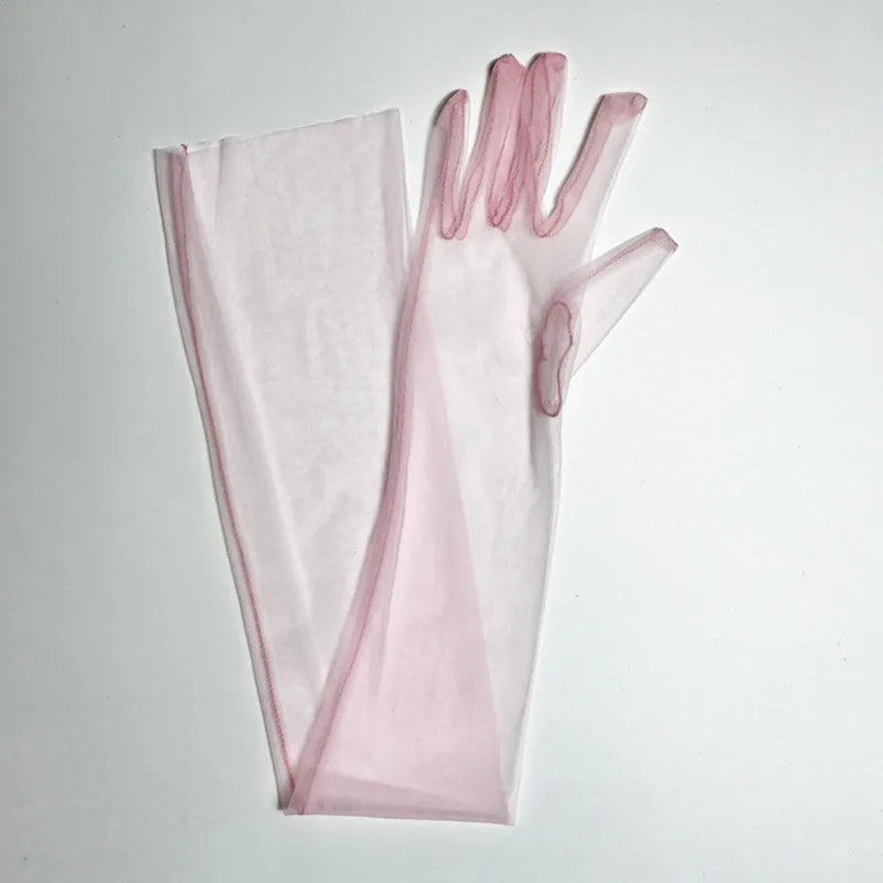 Women Transparent Thin Lace Elegant Tulle Long Gloves Mesh Gauze Sexy Wedding Party Summer Lace Ladies Prom Dress Gloves