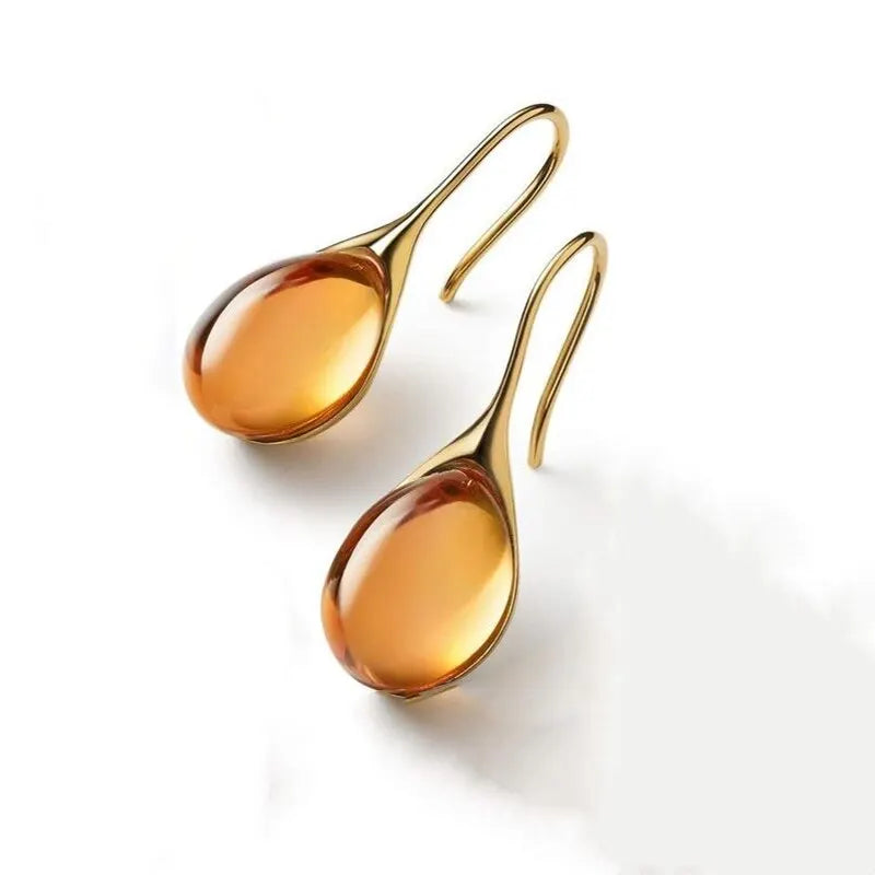 2 Pcs Gold-color Earrings Luxury Style Inlaid Faux Cat's Eye Stones