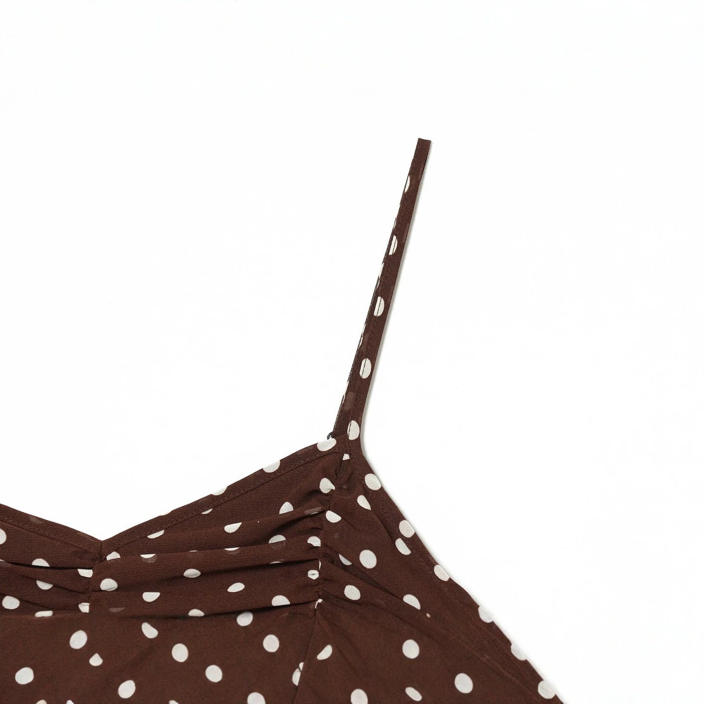 New Arrival French Simple Style V-neck Sleeveless Polka Dot Print Long Strapless Dress Elegant Atmosphere A-line Skirt Polyes...