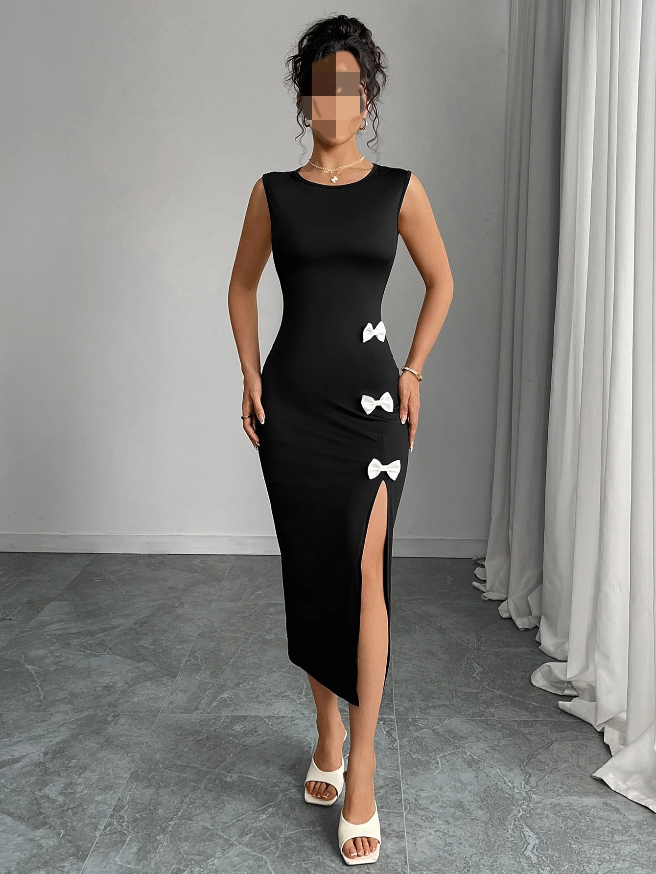 Y2K  O-neck Fashion Slit women's casual dresses Beach Outfits Summer Sexy Black Long Maxi Dress Evening Pary Cheap Clothes Woman