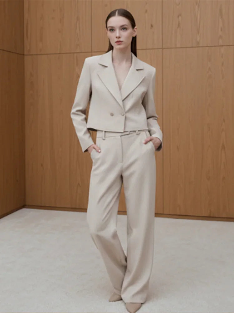 Casual Lady Luxury 2 Piece Set Lapel Long Sleeve Blazer+high Waist Elegant Zipper Straight Leg Pants 2026 Spring Party Outfit