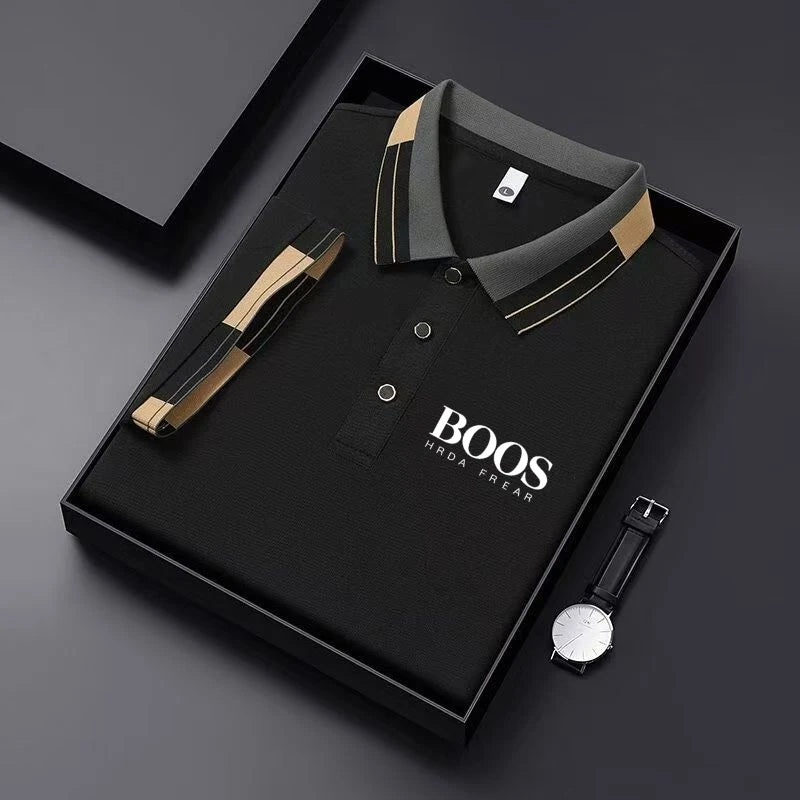 Men'S New Embroidered Short Sleeved Striped Grid Polo Shirt, Business Casual Fashionable Breathable Clothing, Youthful Fashion,