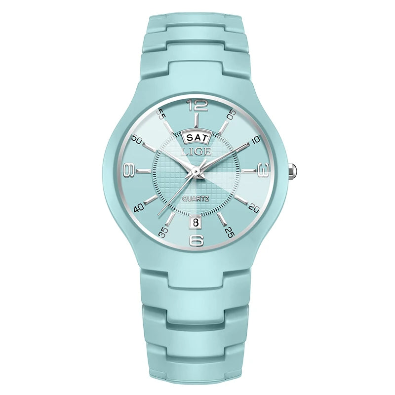 LIGE 2026 Elegant Ceramic Womens Watch Luxury Fashion Quartz Wristwatches Waterproof Date Week Watches Ladies Gifts Reloj Mujer